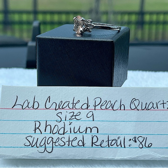 Size 9• Lab Created Peach Quartz•Rhodium Plated•Bomb Party - Picture 6 of 10